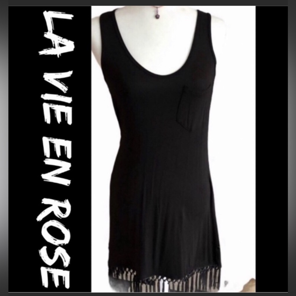 Swim coverup black fringe NWT